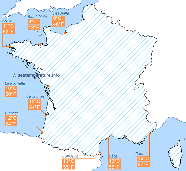 Карта температури води у Франції у січні