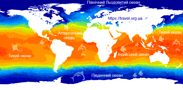 Карта температури води морів та океанів зараз