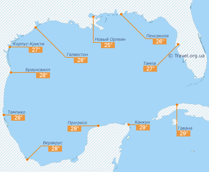 Карта температуры воды Мексиканского залива в октябре